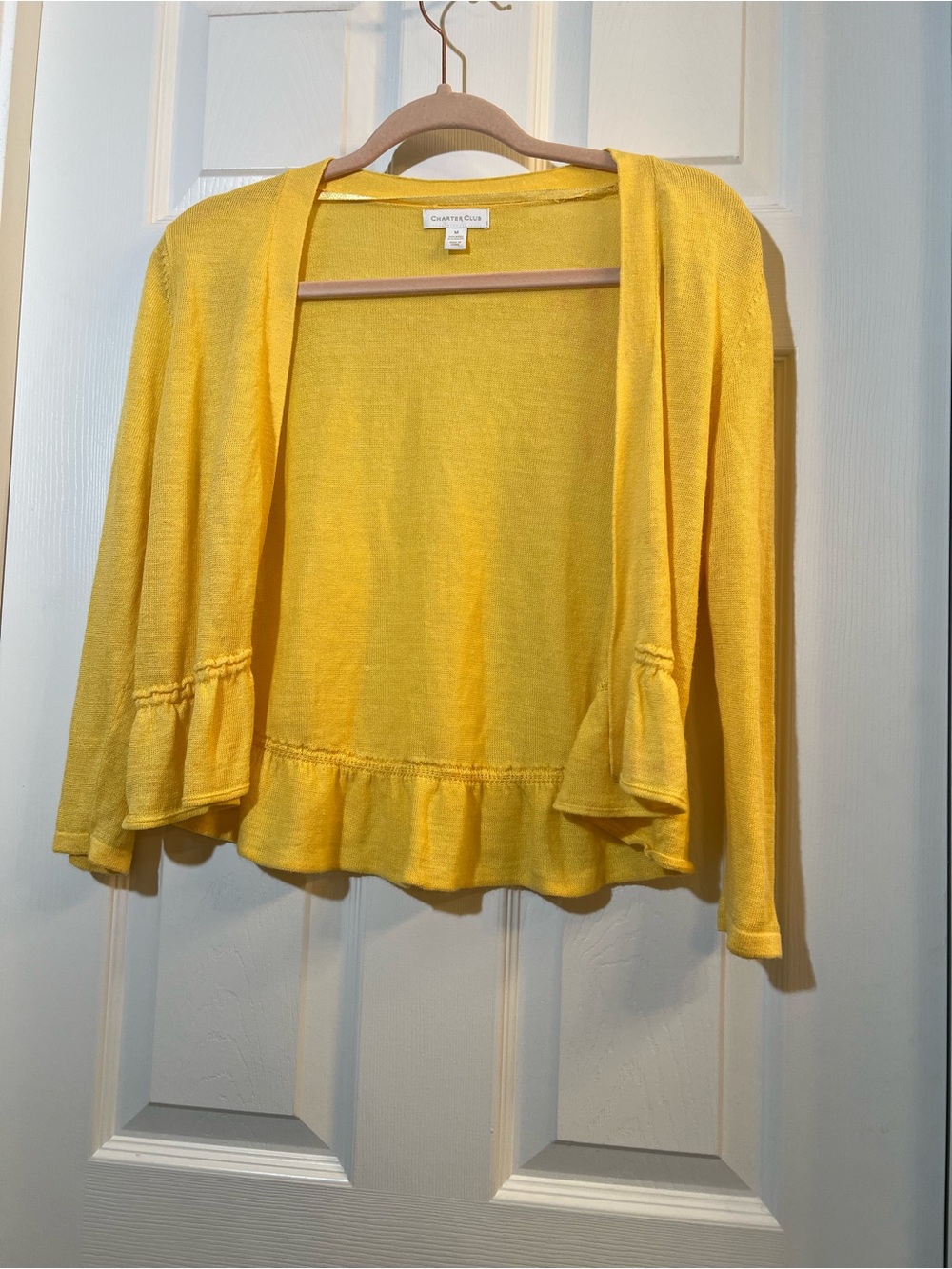 🦋 Charter Club Yellow Ruffle-Hem Open-Front Cardigan size medium